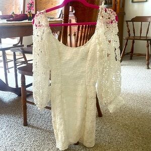 Lace sleeve white mini